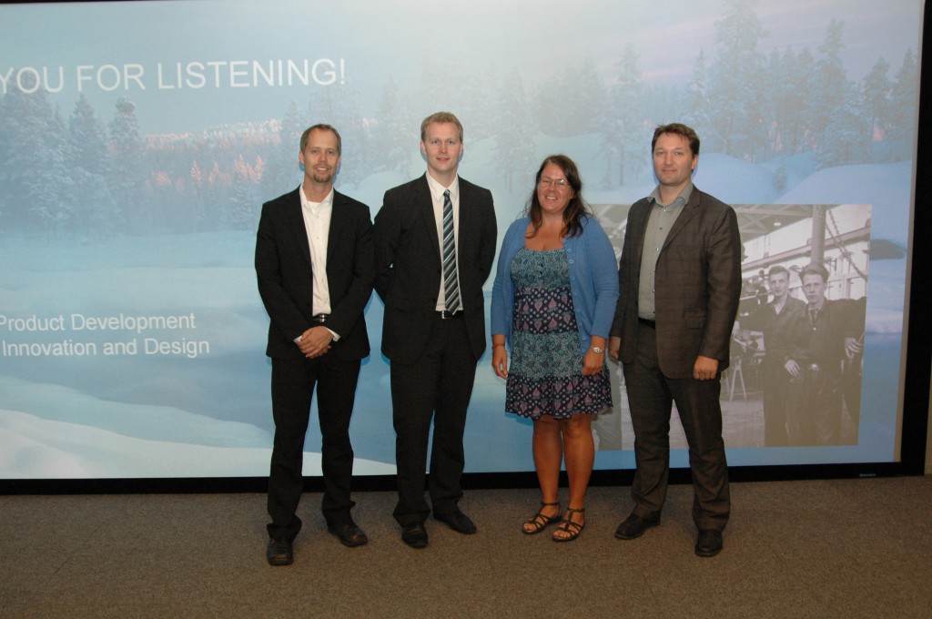 Peter Thor (2nd left) with supervisors Åsa Ericson and Tobias Larsson and external discussion leader Erik Sundin (left) 